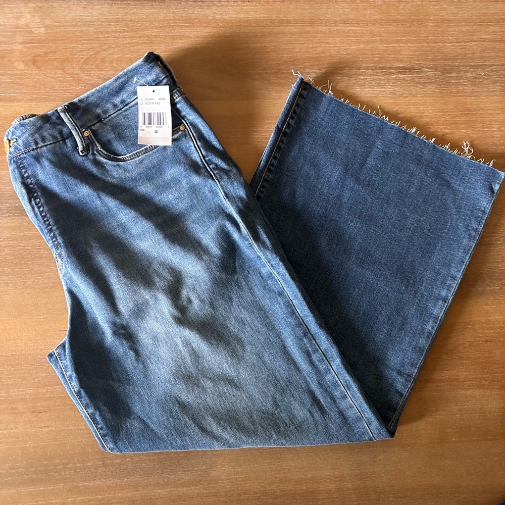 Kut from the Kloth Meg High Rise Fab Ab Ankle Wide Leg Raw Hem, Med Wash, Sz 14 - Picture 12 of 13